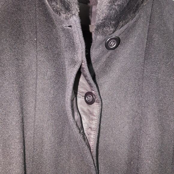 Steve by Searle Black Wool Blend Coat Faux Fur Trim Button Front Vintage XL-est - Picture 5 of 12